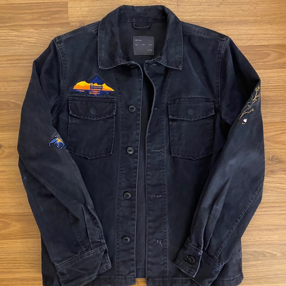 Zara embroidered Japanese denim jacket